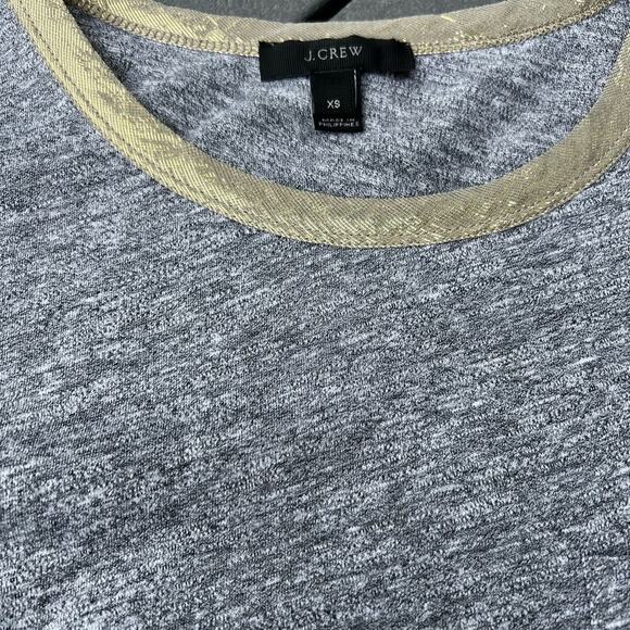 J.CREW women’s size XS gray T-shirt with chest pocket and gold ribbon neck - Picture 1 of 5